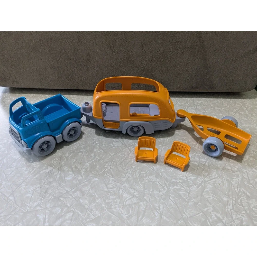 Green Toys RV Camper Set Blue Truck Orange Trailer Recycled Plastic Toy